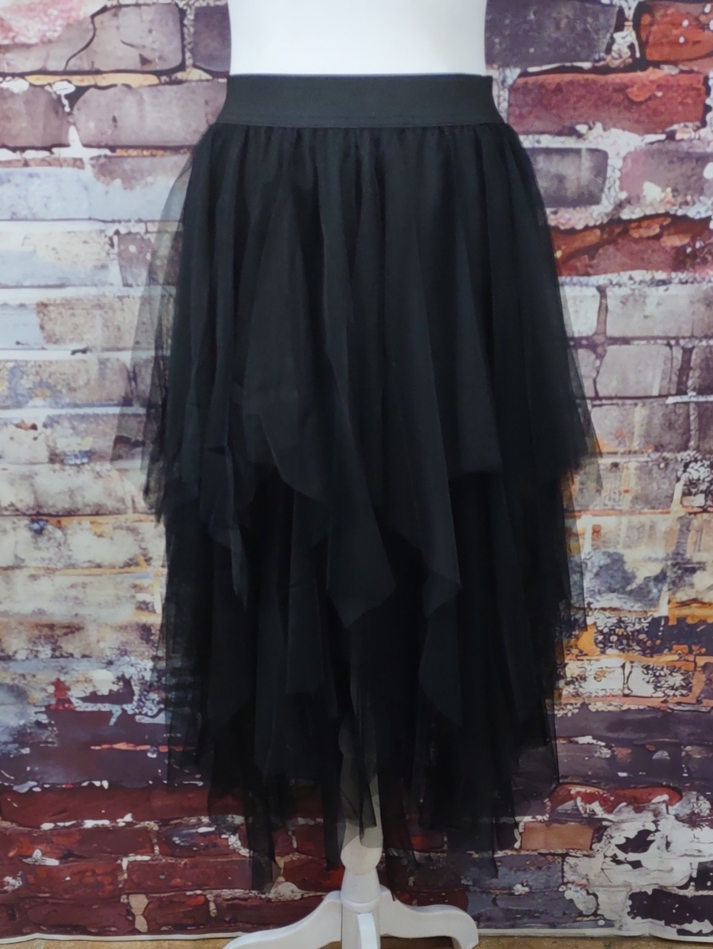 Black Layered Tulle Midi Skirt